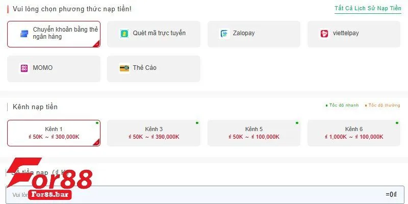 Chi tiết quy trình nạp tiền For88 cho người mới